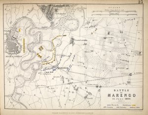 Mapa bitvy u Marenga, vydal William Blackwood and Sons, Edinburgh und London, 1848 (ručně kolorovaná rytina)